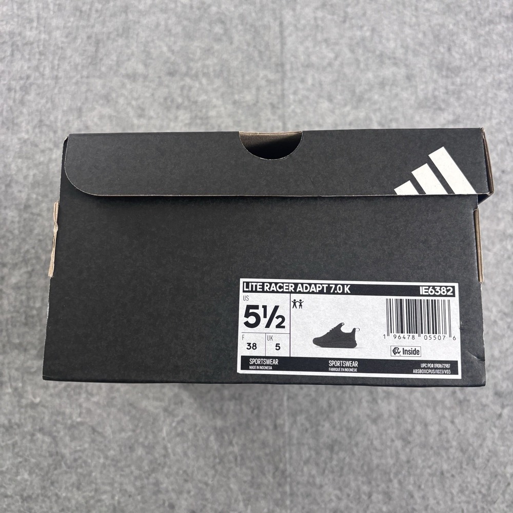adidas Lite Racer Adapt 7.0 Kids Black Slip On Sneakers Size 5.5Y IE6382 New - Picture 3 of 9